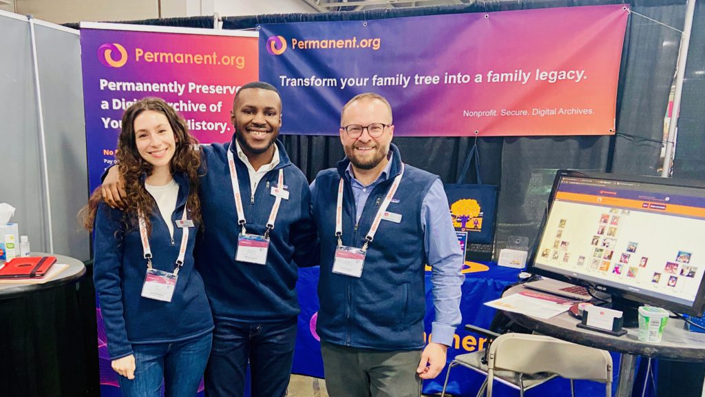 The Permanent team at RootsTech 2020. From left to right, Megan, Bryson and Robert.